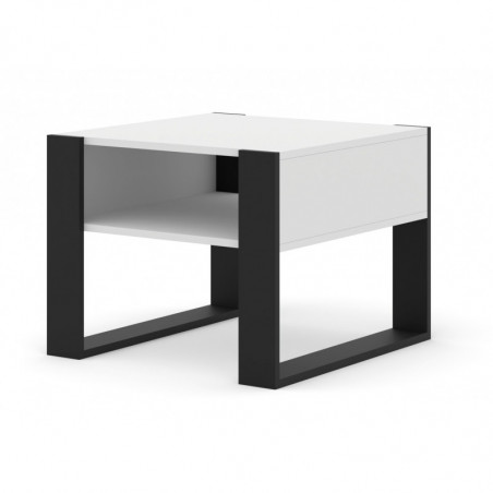 Table basse Mondi avec 1 étagère en bois - Blanc et noir - L 60 x P 50 x H 47,5 cm