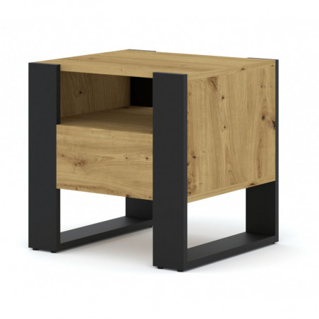 Table de chevet Mondi avec 1 étagère en bois - Beige et noir - L 48 x P 50 x H 47,5 cm
