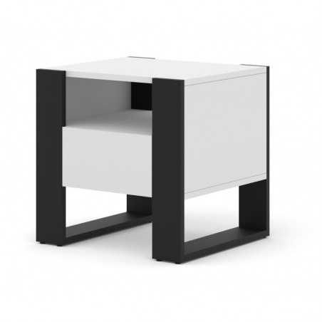 Table de chevet Mondi avec 1 étagère en bois - Blanc et noir - L 48 x P 50 x H 47,5 cm