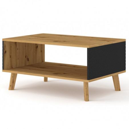 Table basse Luxi avec 1 étagère en bois - Beige et noir - L 90 x P 60 x H 45 cm