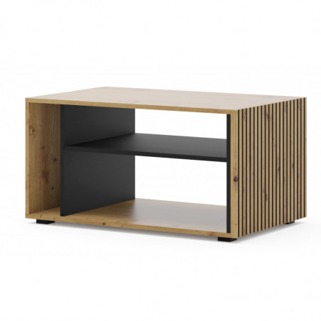 Table basse Auros avec 3 niches en bois - Beige et noir - L 88 x P 55 x H 45 cm