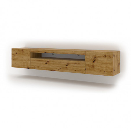 Meuble TV Aura avec 3 portes en bois avec LED - Beige - L 200 x P 37 x H 36-42 cm