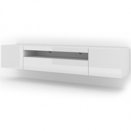 Meuble TV Aura avec 3 portes - Blanc brillant - L 200 x P 37 x H 36-42 cm
