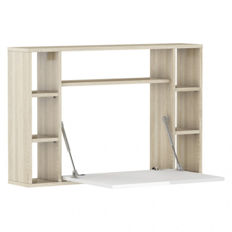 Bureau suspendu Muse avec 7 étagères en bois- Beige et blanc - L 94 x P 20/62 x H 62 cm