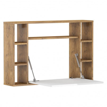 Bureau suspendu Muse avec 7 étagères en bois- Marron et blanc - L 94 x P 20/62 x H 62 cm