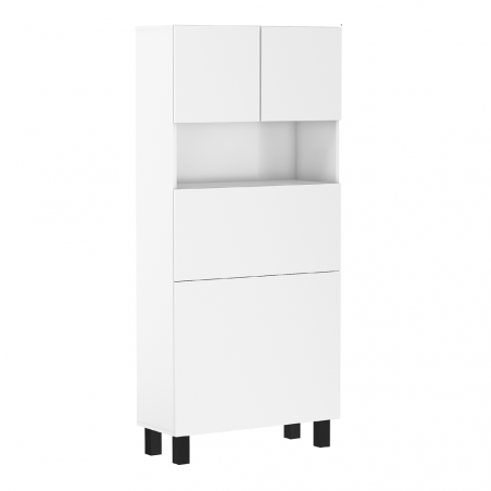 Bibliotèque avec bureau intégré Homi - Blanc mat - L 80 x P 32/92 x H 175 cm