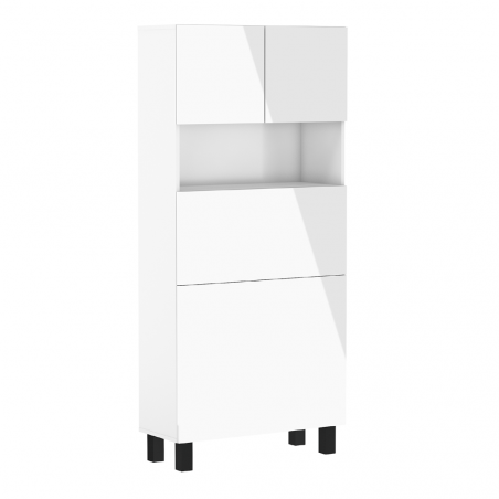 Bibliotèque avec bureau intégré Homi - Blanc brillant - L 80 x P 32/92 x H 175 cm