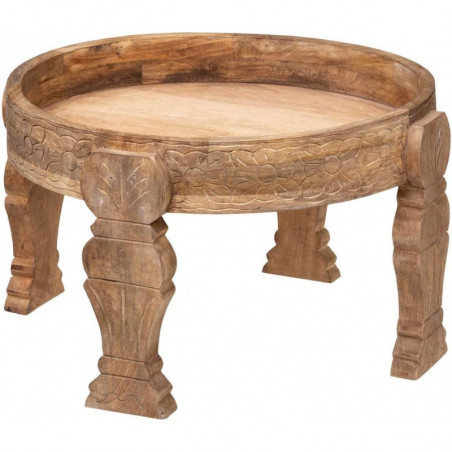 Table à café ronde en bois Gypsy de style rustique - Beige - D. 51 x H. 33,5 cm