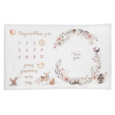 Couverture étapes pour bébé motif nature - Rose - 120 x 80 cm