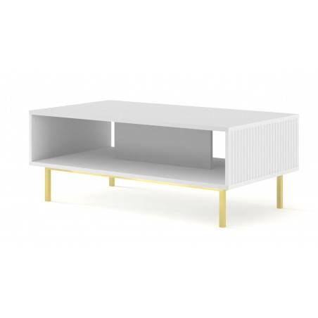 Table basse Ravenna avec cadre doré - Blanc mat - L 90 x P 60 x H 45 cm