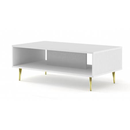 Table basse Ravenna avec pieds dorés - Blanc mat - L 90 x P 60 x H 43 cm