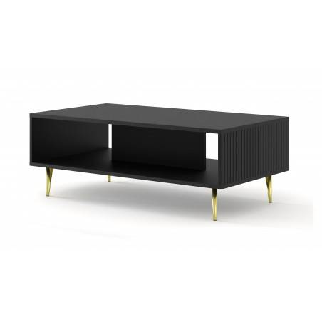 Table basse Ravenna avec pieds dorés - Noir mat - L 90 x P 60 x H 43 cm