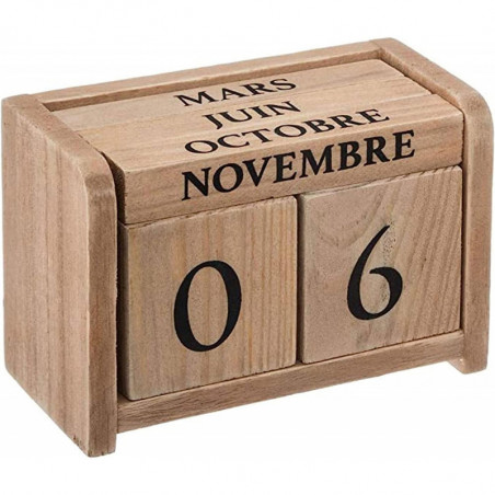 Calendrier perpétuel Colonial en bois - Beige - L 11 x P 5 x H 7,5 cm