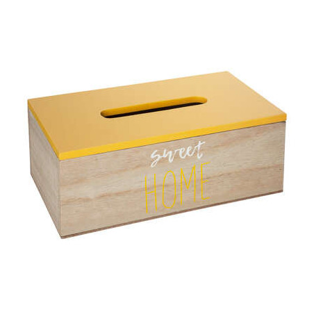 Boite à mouchoir en bois avec message - Jaune et beige - L 23 x l 13,5 x H 9 cm