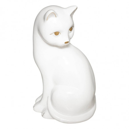 Statue de chat en dolomite - Blanc et Doré - L 16 x P 14,5 x H 26 cm