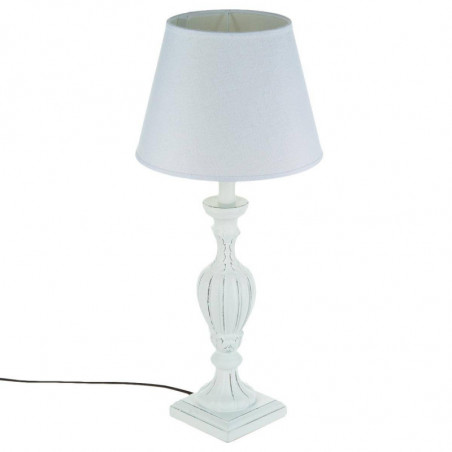 Lampe à poser en bois patiné - Blanc - D 25 x H 54,5 cm