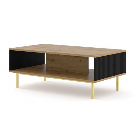 Table basse Ravenna avec cadre doré - Noir et beige - L 90 x P 60 x H 45 cm