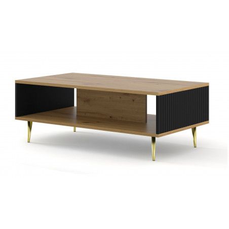 Table basse Ravenna avec pieds dorés - Noir et beige - L 90 x P 60 x H 43 cm