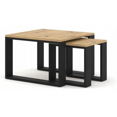 Set de 2 tables gigognes Nuka en bois - Beige et noir - L 60 / 38 x P 60 / 38 x H 40 / 36 cm