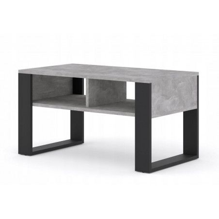 Table basse Luca avec 2 niches en bois - Gris et noir - L 90 x P 48 x H 48 cm
