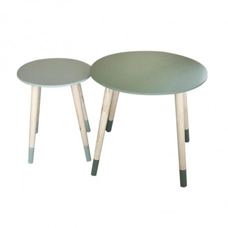 Set de 2 tables gigognes rondes en bambou - Vert - D 43/33 x H 48/40 cm