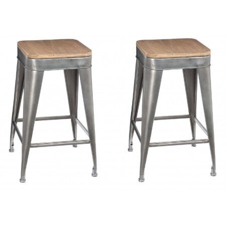 Lot de 2 tabouret Joris en métal - L 38 x l 38 x H 59,9 cm - Gris