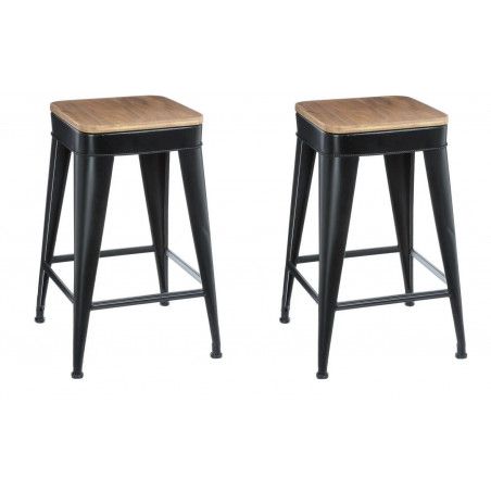 Lot de 2 tabouret Joris en métal - L 38 x l 38 x H 59,9 cm - Noir