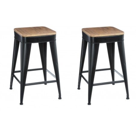 Lot de 2 tabouret Joris en métal - L 38 x l 38 x H 59,9 cm - Noir