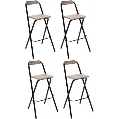 Lot de 4 chaises de bar Louna - Noir et beige - L 51 x H 97 cm