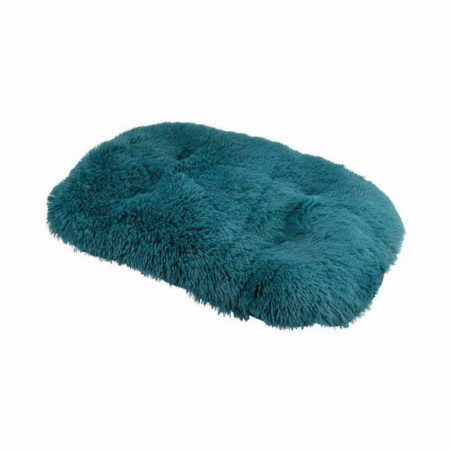 Coussin flocon réversible en fausse fourrure pour animaux - Bleu canard - L 87 x l 55 cm