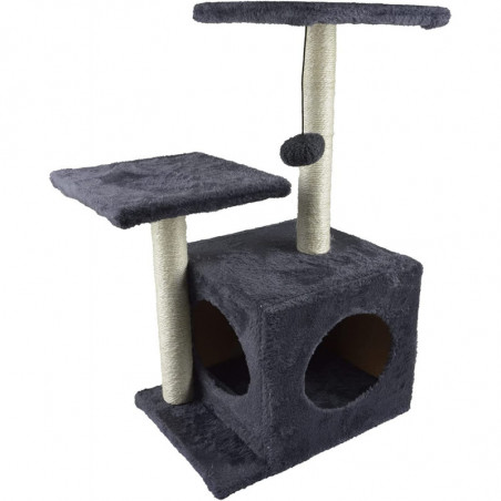 Arbre à chat avec jouet et niche - Gris - H 60 cm