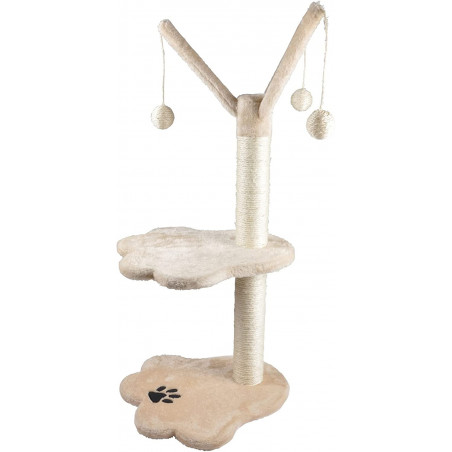 Arbre à chat avec jouets et socles en forme de patte - Beige - H 82 cm