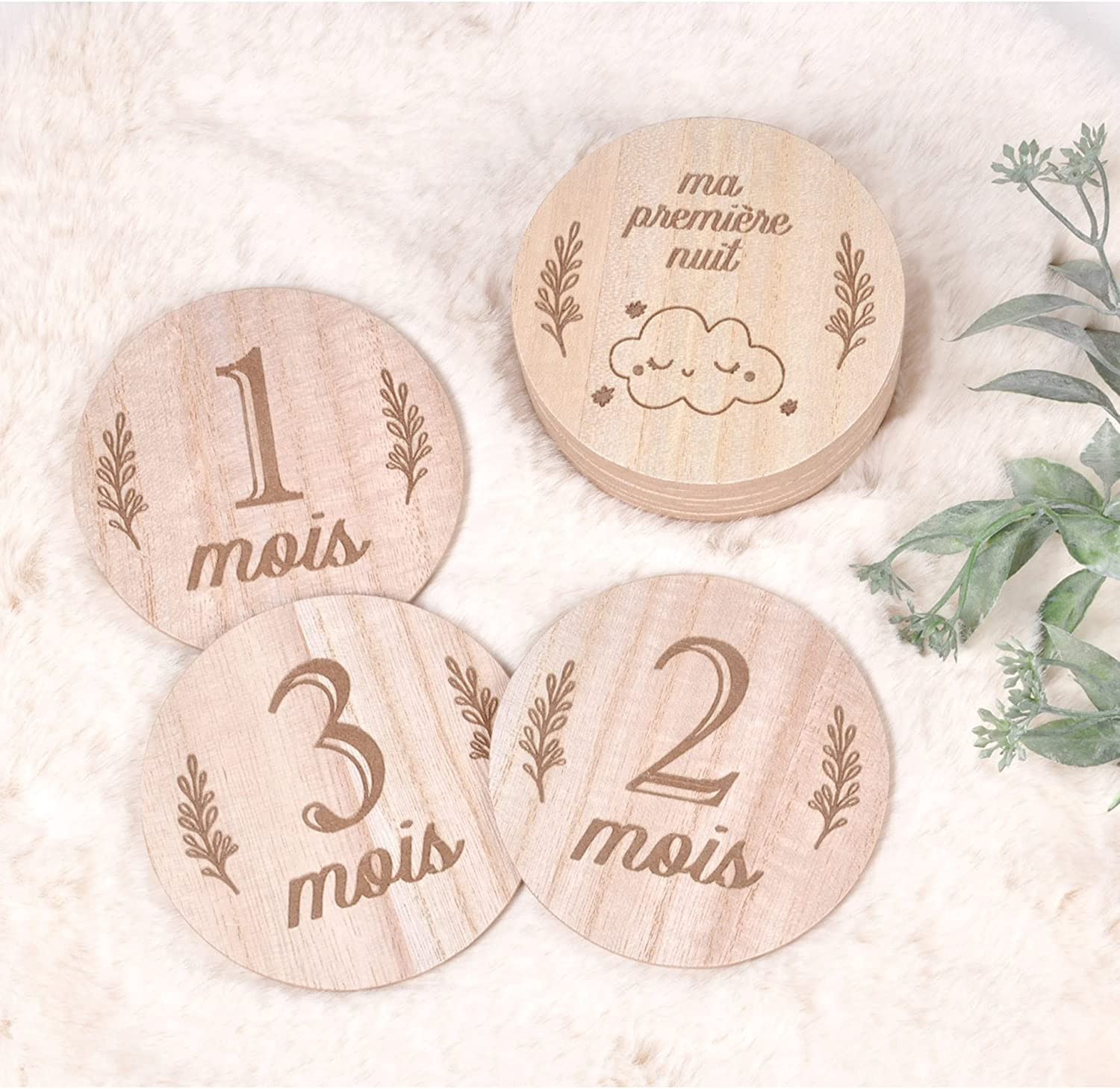 Cartes mensuelles bébé en bois - 12 cartes mois bébé en bois