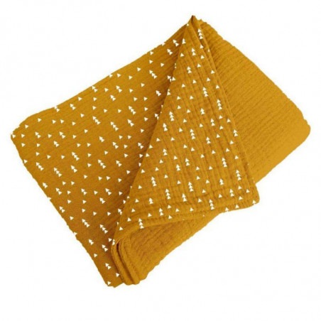 Couverture 100% coton pour bébé - Jaune - 75 x 75 cm