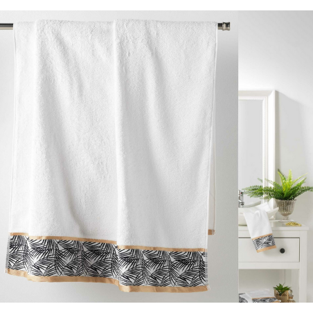 Drap de bain 100% coton motif jacquard brodé - Blanc - 90 x 150 cm