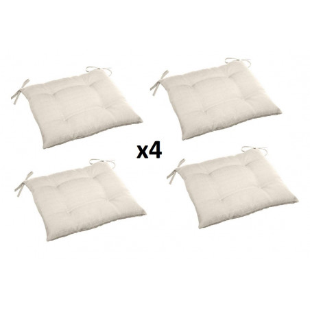 Lot de 4 galettes de chaise - Blanc cassé - 40 x 40 cm - Gamme Korai