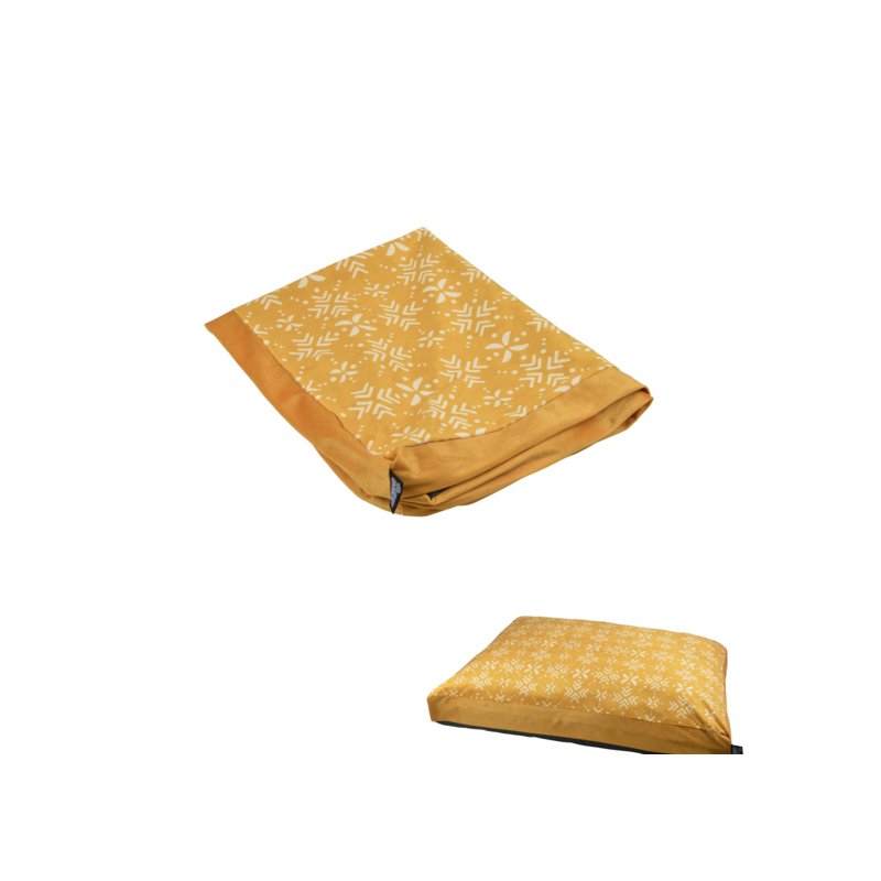 Housse de coussin rectangle avec motifs Ethnic - Bords en velours - Jaune -  L 80 x 60 cm