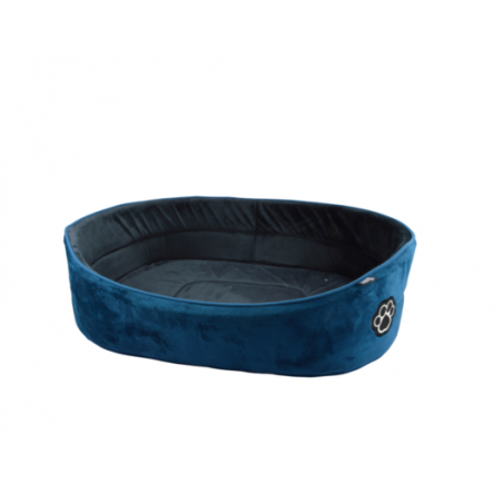 Panier ovale pour animaux en velours - Bleu et noir - L 45 x l 28 cm - Gamme Patchy