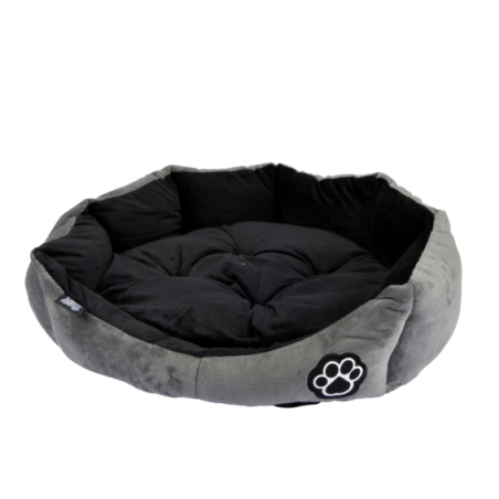 Panier rond avec coussin amovible en velours - Gris et noir - D 60 cm - Gamme Patchy