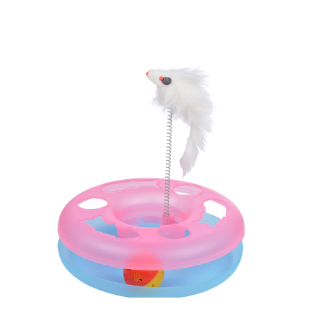 Jouet intéractif avec tunnel et balles + jouet sur ressort - Rose et bleu - D 24 cm