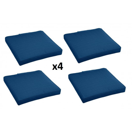 Lot de 4 galettes de chaises déhoussables - Bleu indigo - 40 x 40 cm - Gamme Korai