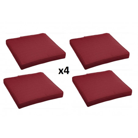 Lot de 4 galettes de chaises déhoussables - Rouge bordeaux - 40 x 40 cm - Gamme Korai