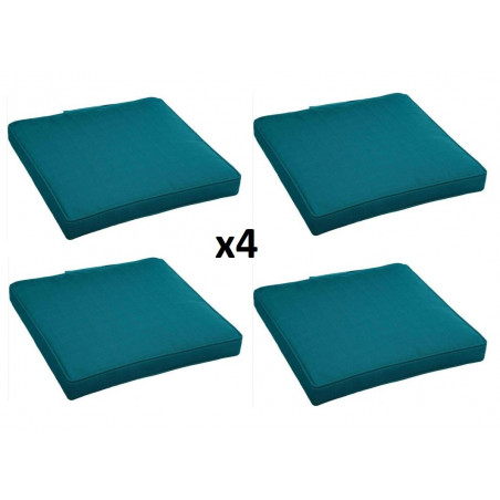 Lot de 4 galettes de chaises déhoussables - Bleu canard - 40 x 40 cm - Gamme Korai