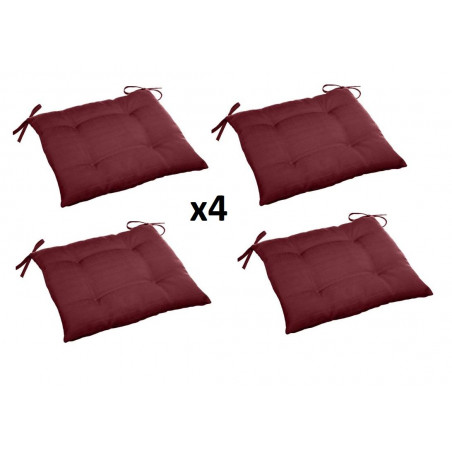 Lot de 4 galettes de chaises - Rouge bordeaux - 40 x 40 cm - Gamme Korai