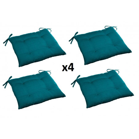 Lot de 4 galettes de chaises - Bleu canard - 40 x 40 cm - Gamme Korai