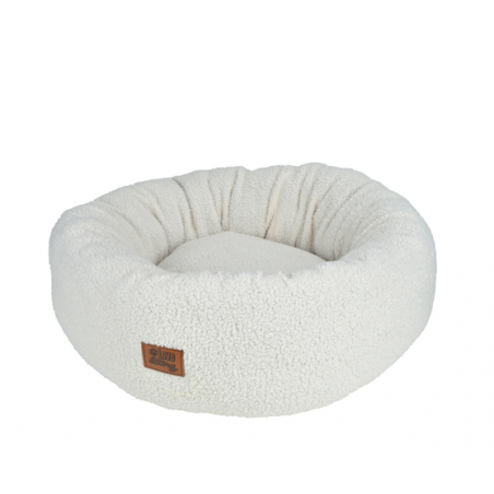 Coussin donut rond en tissu à bouclettes pour animaux - Blanc - D 55 x H 20 cm - Gamme Wooly