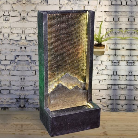 Fontaine Alpes XL avec LED - Noir et doré - H 100 cm
