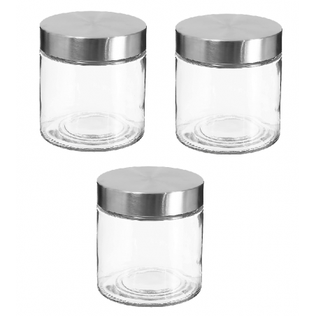 Lot de 3 bocaux en verre avec couvercle en inox - 0,75 cl