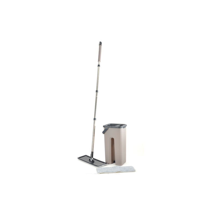 Set de nettoyage avec mop et seau compact en plastique - Taupe et gris - 2L