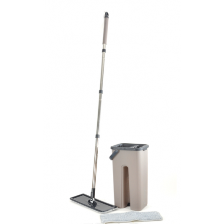 Set de nettoyage avec mop et seau compact en plastique - Taupe et gris - 2L